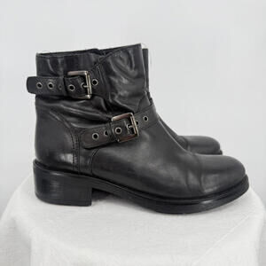 Women's Aquatalia Like New Black Leather Moto Ankle Boots 8.5